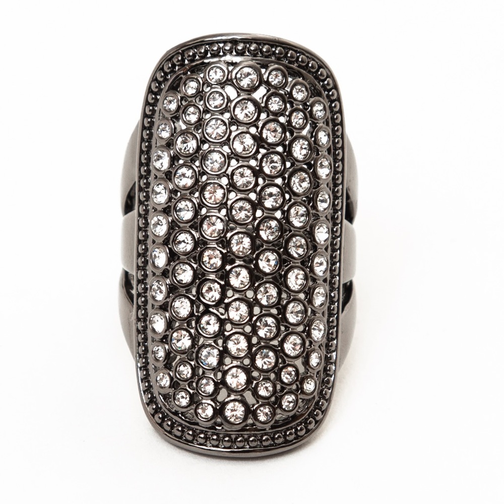 Contemporary gunmetal elongated cocktail ring faux diamonds Real Collectibles 9